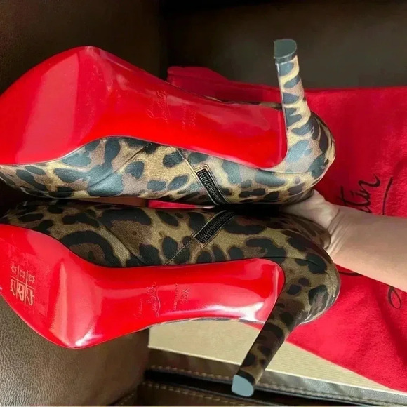 NIB Christian Louboutin Womens Bianca Booty Boot Brown 120 Leopard 38 1/2 - Picture 5 of 7